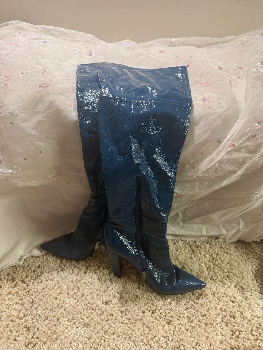 Vince Camuto Navy Patent Pointed-Toe Over-the-Knee Boots Minnada - Picture 2 of 5